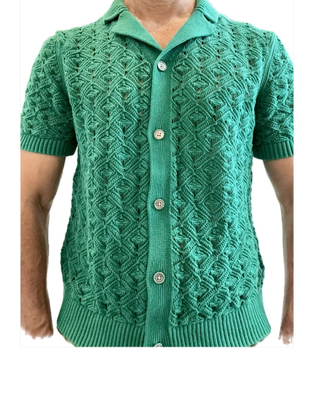 Reiss Emerald Green Openwork Knit Polo Cardigan. Fits like a size Medium